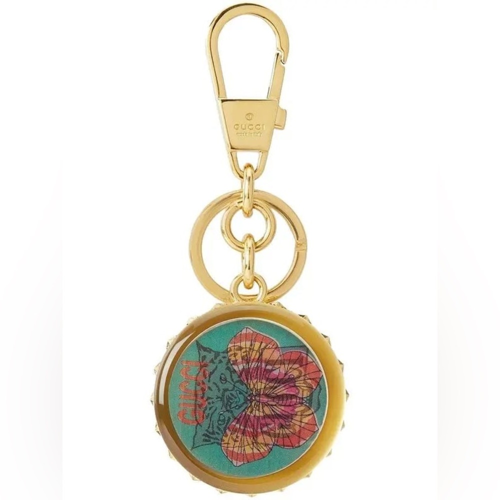 🐆🦋 GUCCI Lenticular Butterfly Leopard Bag Charm Gold Studded Cruise 2023 Runway
